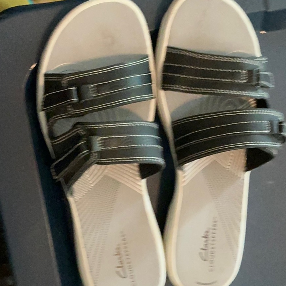 Clarks Black and White Slide Sandals